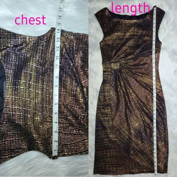 Dressbarn Collection|Metallic Gold Sleeveless Evening Dress, 6 - Picture 4 of 5